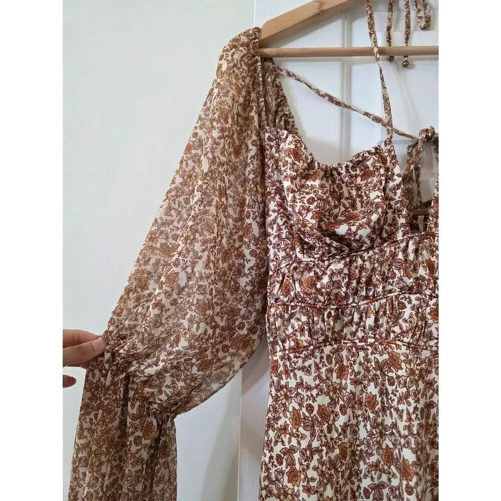 Free People Aglow Midi Dress in Tea Combo M NWT
